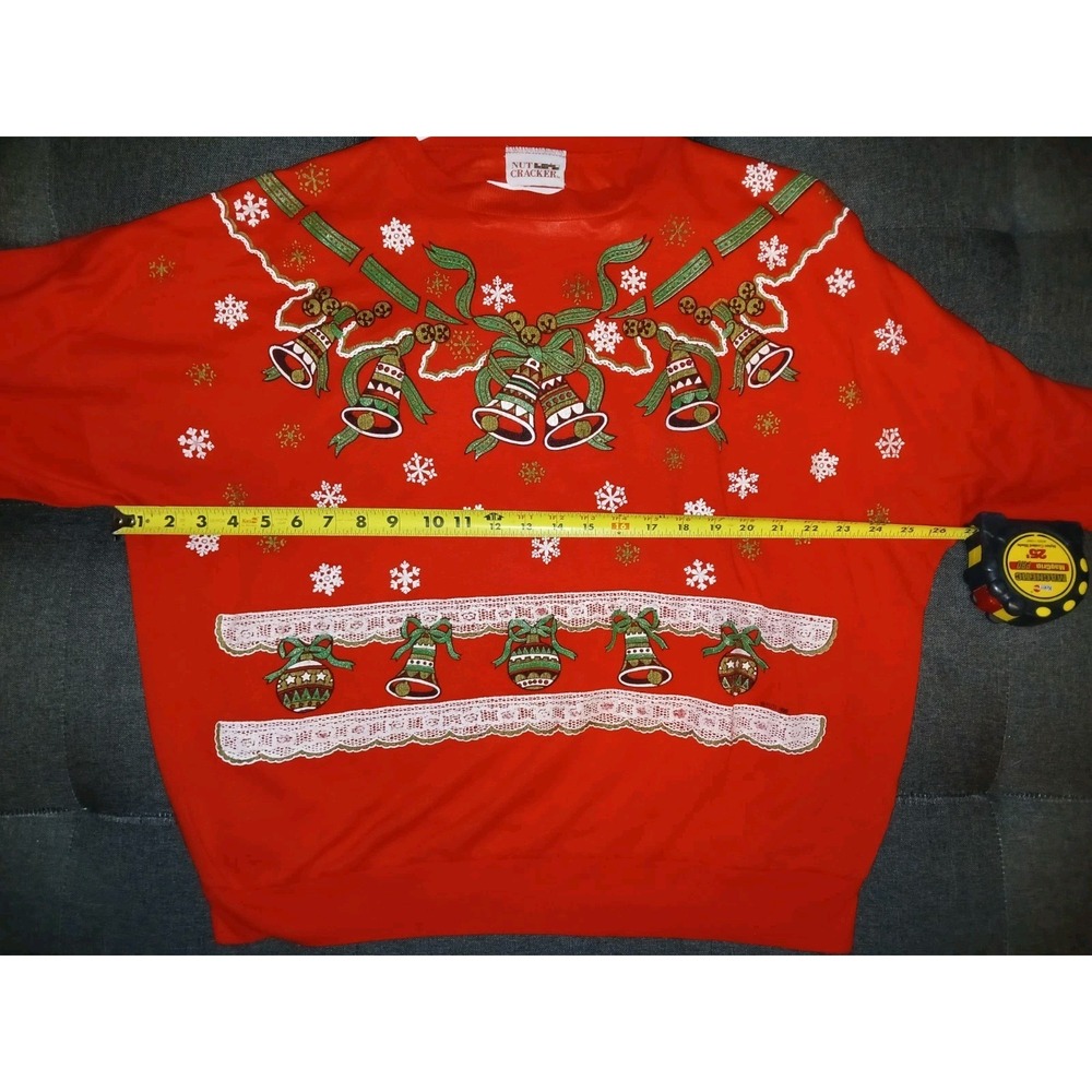 Vintage Nut Cracker Christmas Sweatshirt Medium Bells Lace Snowflakes Ugly Xmas - Picture 5 of 6